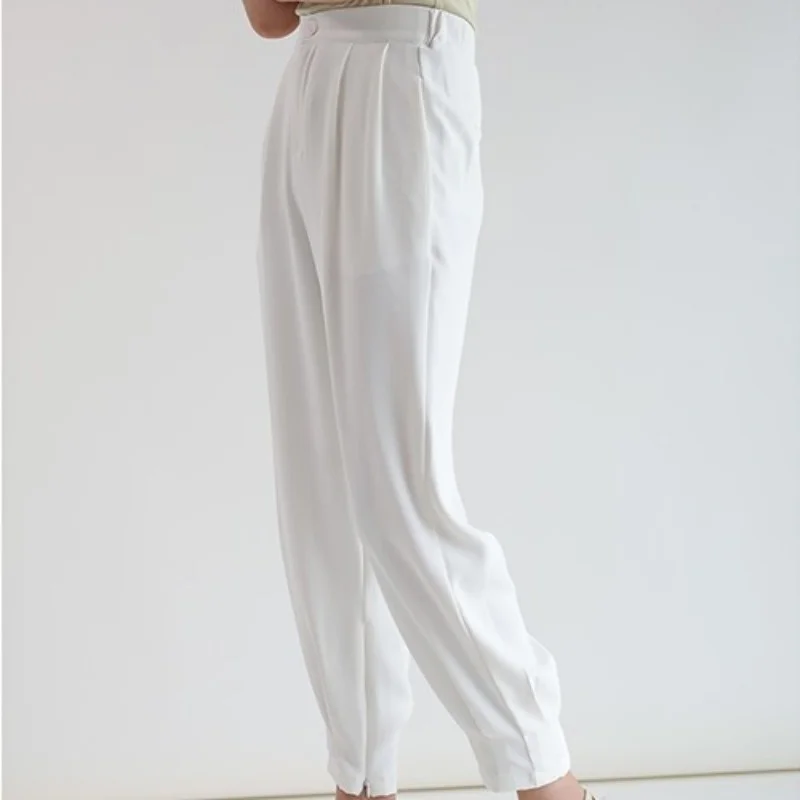 

New Summer Women High Waist Loose Ankle Length Pants Casual Harem Pants Streetwear Office Lady Zipper Pockets White Pants