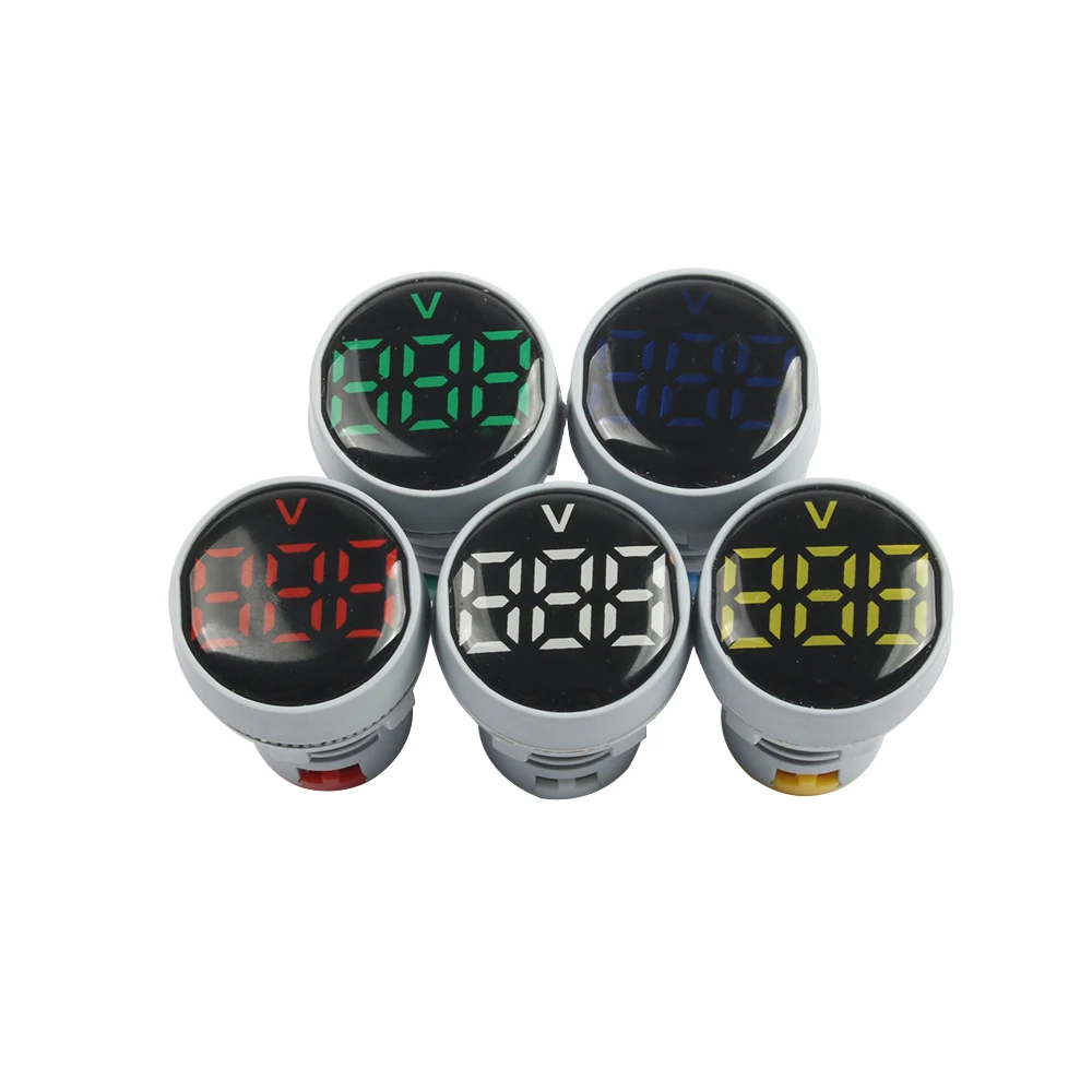 Led電圧計,22mm,AC60-500V led,パイロットライト,赤,黄,緑,青,白,デジタル電流計の列