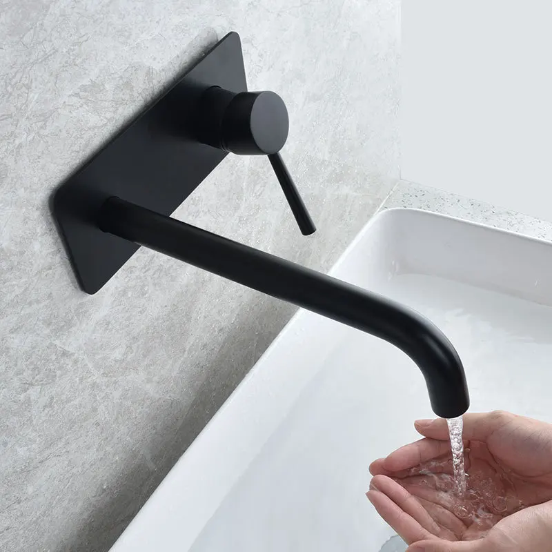 MTTUZK Wall-mounted Concealed With Pre-embedded Box Matte Black Basin Faucet Brushed Gold Hot and Cold Water Washbasin Mixer Tap