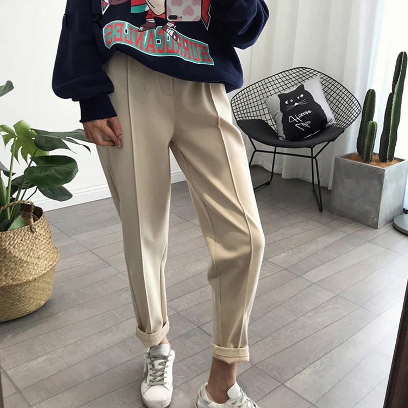 Winter Thicken Women Pencil Pants Wool Pants Female 2019 Autumn High Waist Loose Trousers Capris Good Fabric