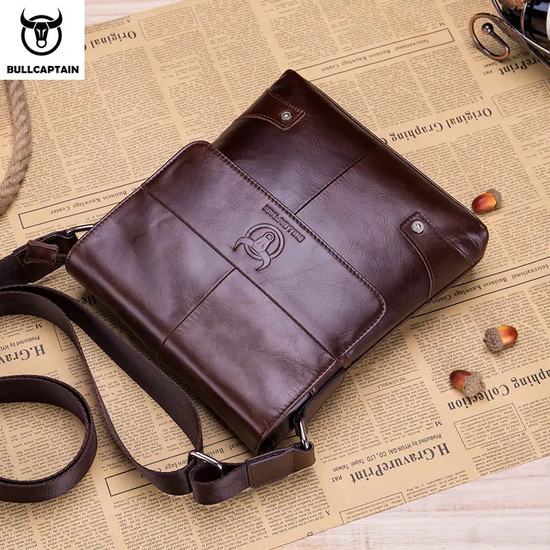 BULLCAPTAIN Men\'s Bag Leather Messenger Shoulder Bag Leather Messenger Handbag Men\'s Fashion Business Bag