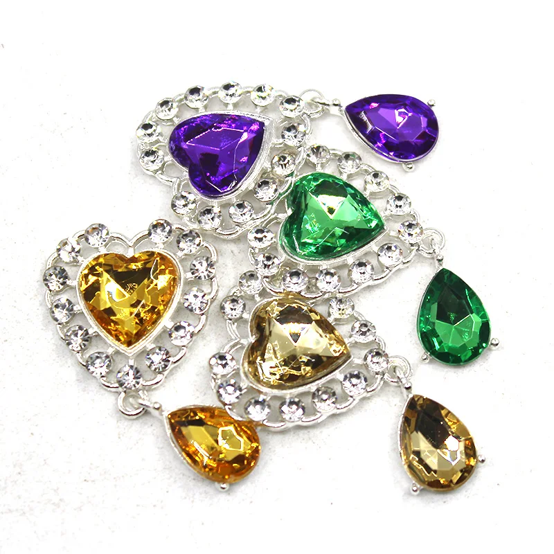 Acrylic Rhinestones Pendant Buttons, Mixed Color, DIY Handwork, Sewing, Decoration, Metal Accessories, 25x44mm, 10Pcs, Lot