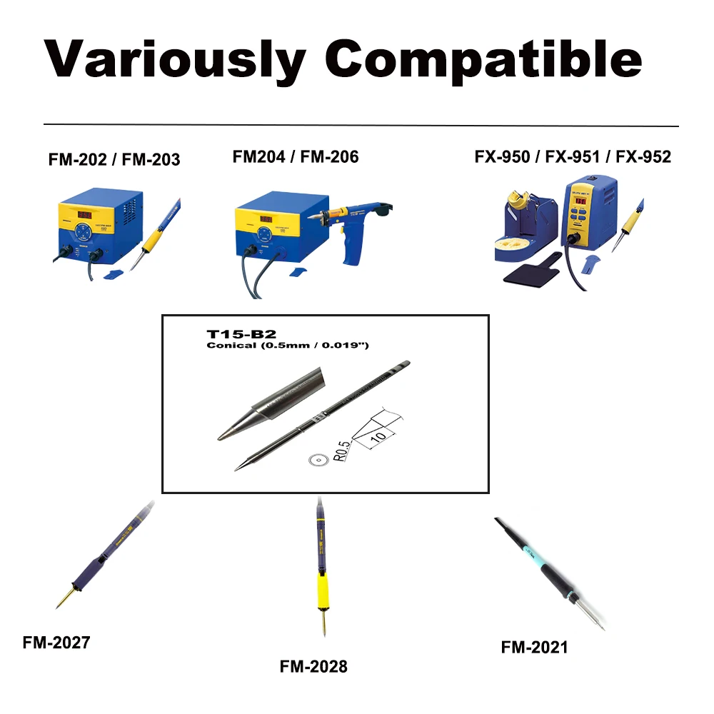 Imagem -06 - Substituição Ponta de Solda para Hakko T15-b2 Fm203 Fm-204 Fm-206 Fx-951 Fx-950 Fx-952 Fx-9501 Fm-2028 Fm-2027 Fm-2023 Punho de Ferro