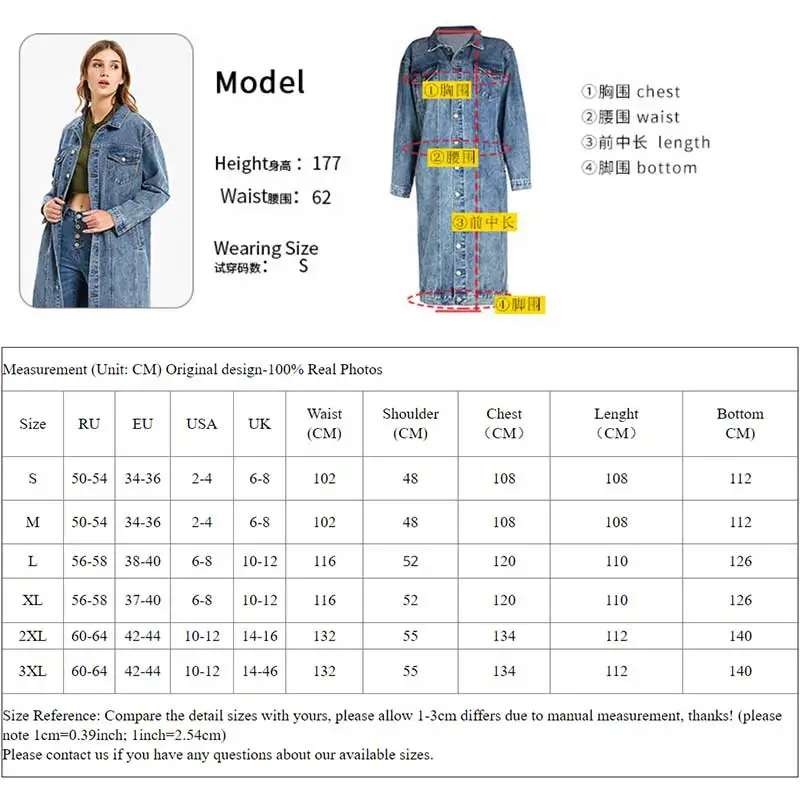 Fashion Blue Inelastic Women Long Denim Trench Coat Women Jeans Coats Casual Pocket Trench Denim Women Vintage Jeans Jacket  #07