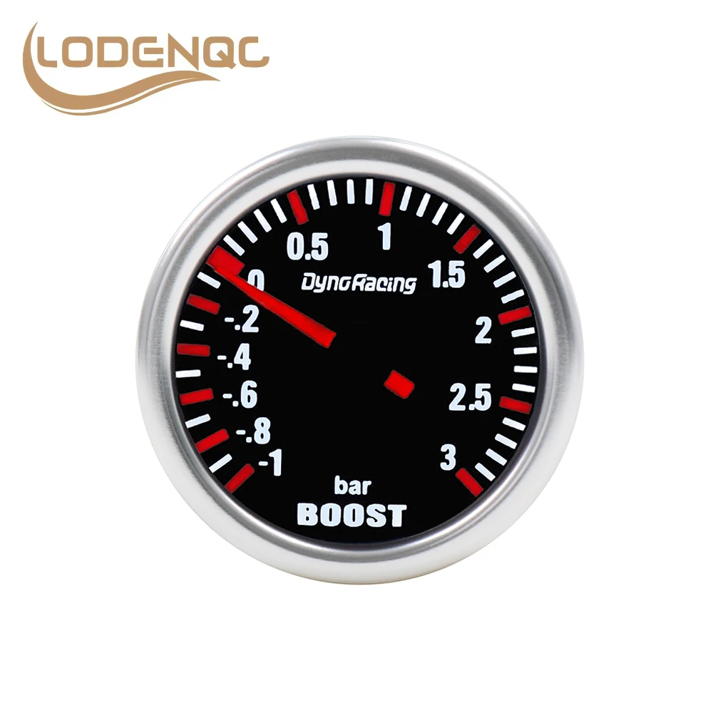 Lodenqc Car Meter Boost Sensor 2''52MM -1-3 Bar Mechanical White Led Boost Gauge Smoke lens