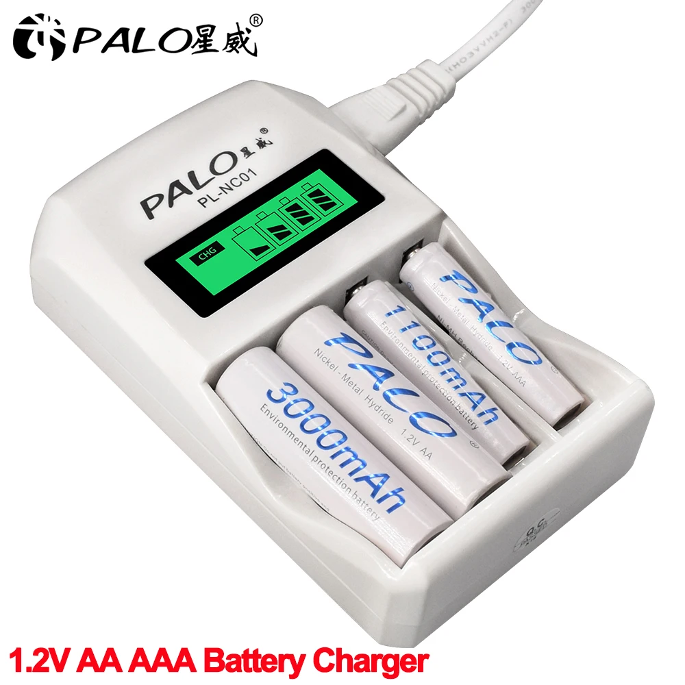 

PALO 4 Slot Fast Smart LCD Display Battery Charger For 1.2V AA/AAA/Ni-MH/Ni-Cd Rechargeable Batteries Quick Smart Charger