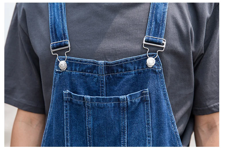 Herren Plus Size Denim Latzhose Klassische Cargo-Jeans mit Großen Taschen Lose Arbeitslatzhose Trägerhose Dunkel- und Hellblau – Detail 9