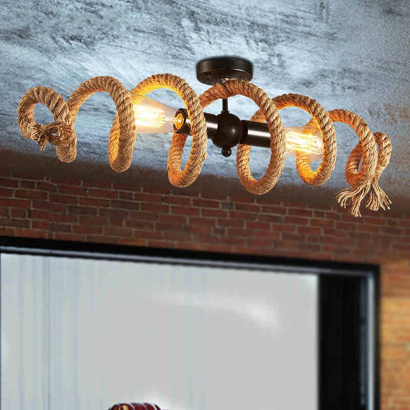 

Hemp Rope Chandelier Retro Industrial Lamps Restaurant Dining Room Pendant Lamp Adjustable Hanging Lamp Rope Light E27 DropLight