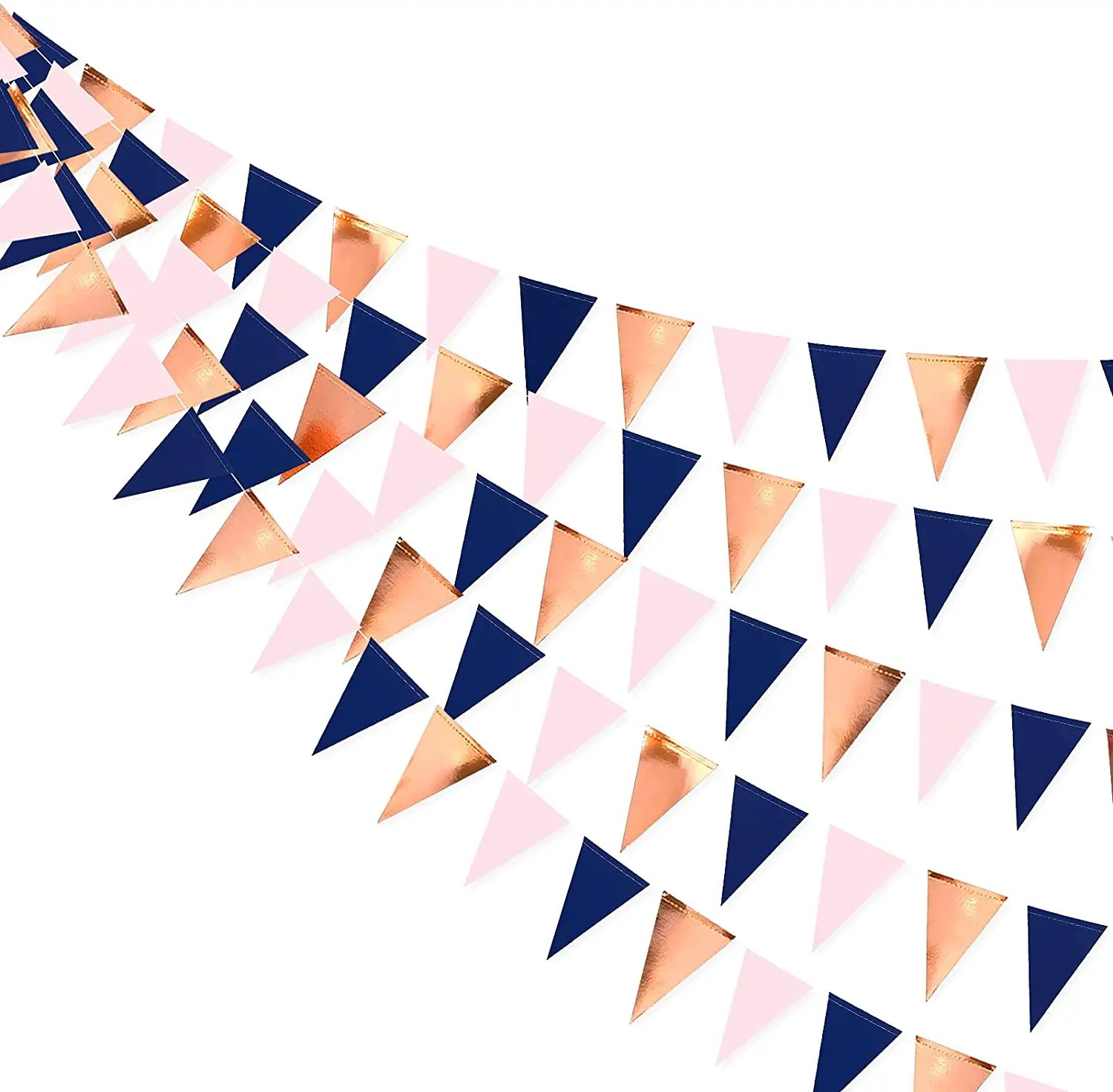 

Navy Blue Pink Rose Gold Blush Decorations Hanging Paper Triangle Flag Banner Garlands for Bachelorette Wedding Bridal Shower