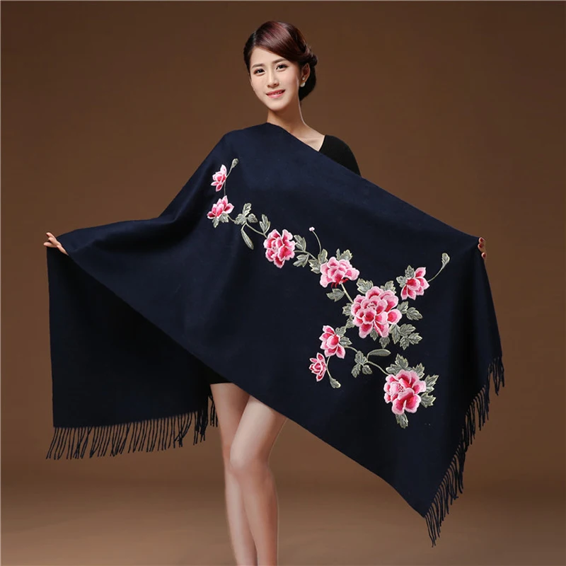 Sale!!!Women Cashmere Tassel Scarves Floral Flowers Embroidery Pashmina 200*70 cm Long Soft Wraps Warm Female Winter Shawls