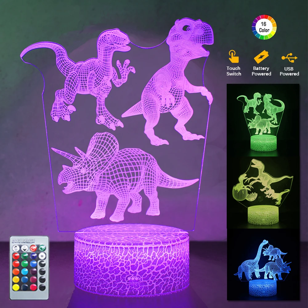 3D Night Lamp Dinosaur Table Night Lights Bedroom Decor Remote+ Touch 16 Colors LED Lamp USB and Batteries Nightlight Kids Gift