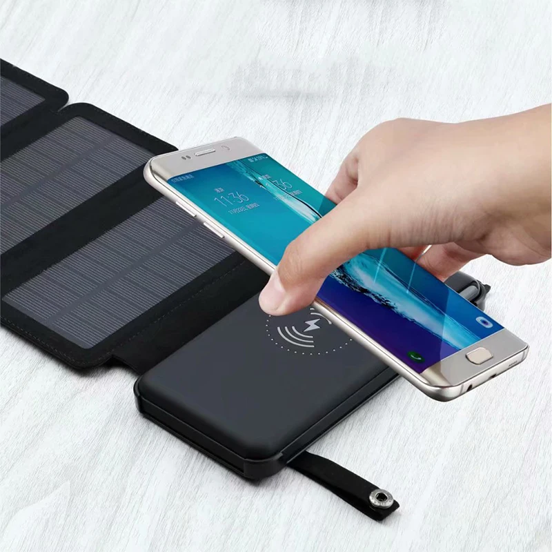 New Wireless Solar Power Bank Solar Charger External Battery Backup Pack For cell phone Tablets For iphone Foldable Powerbank