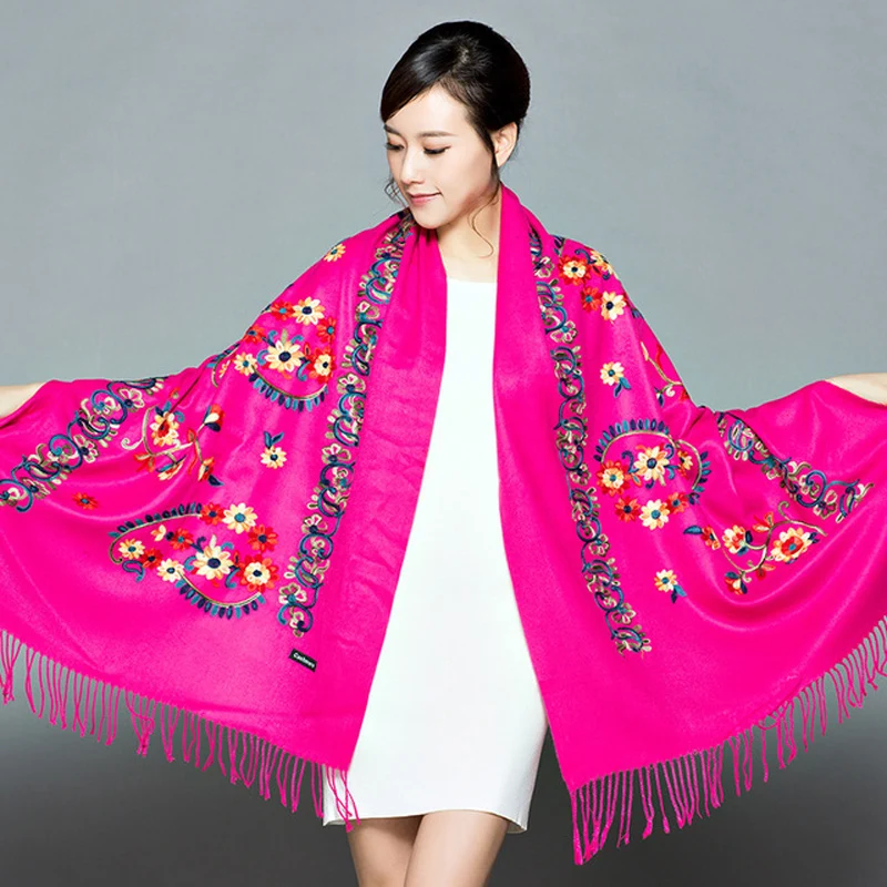 Women New Arrival Shawl Winter Wrap Shawl Embroider Flower Scarf Shawl Fringed Scarves Pashmina Cashmere Scarf Bufanda Mujer