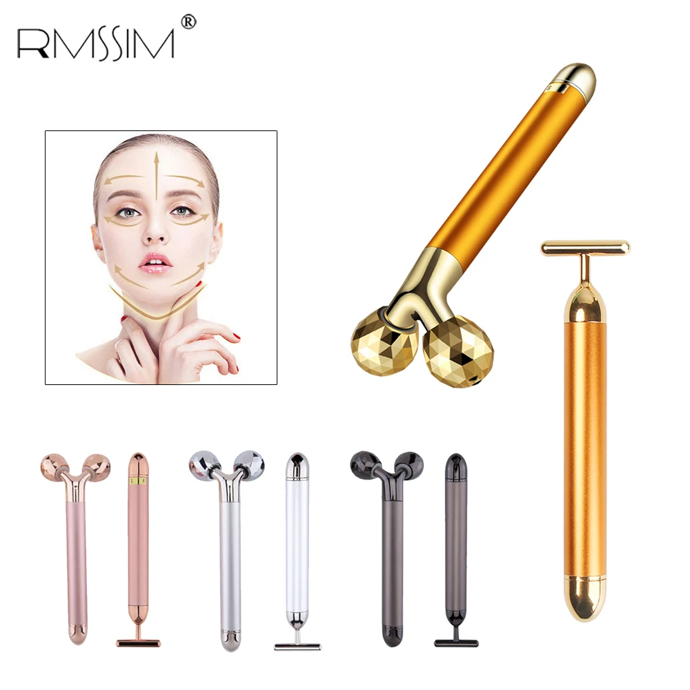 Electric Vibration Facial Slim Chin Lifting Tool Rose Quartz Jade Roller Stone Wrinkle Remove Facial Hands Neck Massage Roller