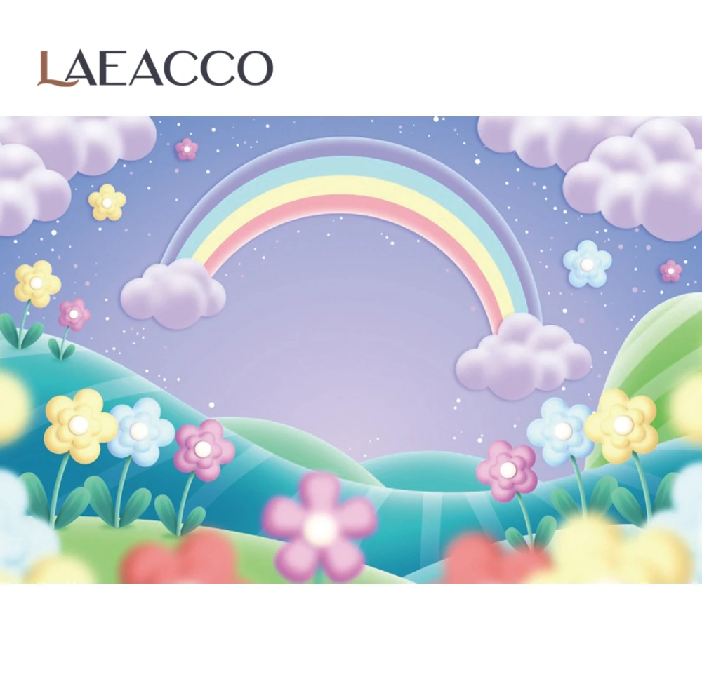 Laeacco Rainbow Backdrops Cloud Blue Sky Birthday Party Decor Poster Baby Portrait Photography Background Photocall Photo Studio