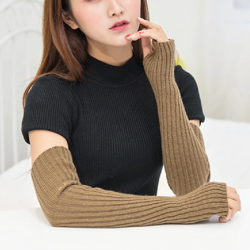 Winter Frauen Arm Wärmer Gestrickte Woolen Arm Hülse Feine Lange Gestrickte Finger Handschuhe Casual Warme Weiche Weibliche Handschuhe Heißer Verkauf