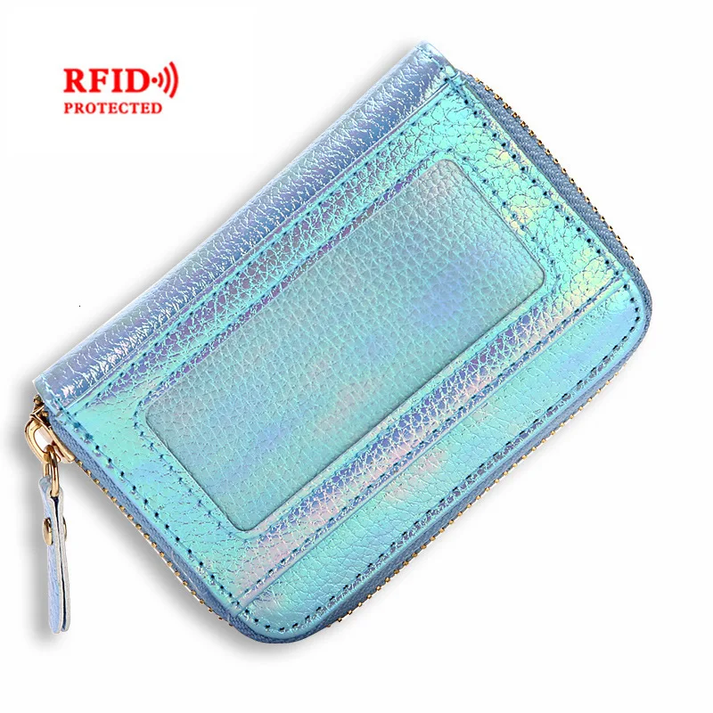 RFID Protection PU Leather Zipper Coin Purse And Wallet Women Female Fashion Plastic Credit Bank ID Card Case Holder Small  Bag