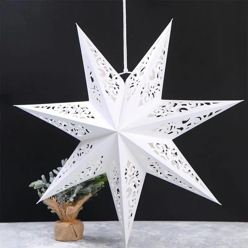 45cm Hollow Out Star Party Light Cover Paper Folding Decorative Lamp Cover Window Grille Home Bedroom Night Light Cover (White)