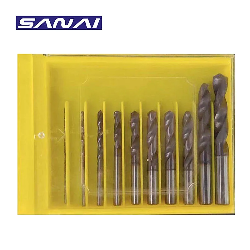 Sanai Broca de Carboneto de Tungstênio 10 Peças Mm10 mm Hrc65 ° Broca Torção Conjunto de Ferramentas de Perfuração Metal Brocas