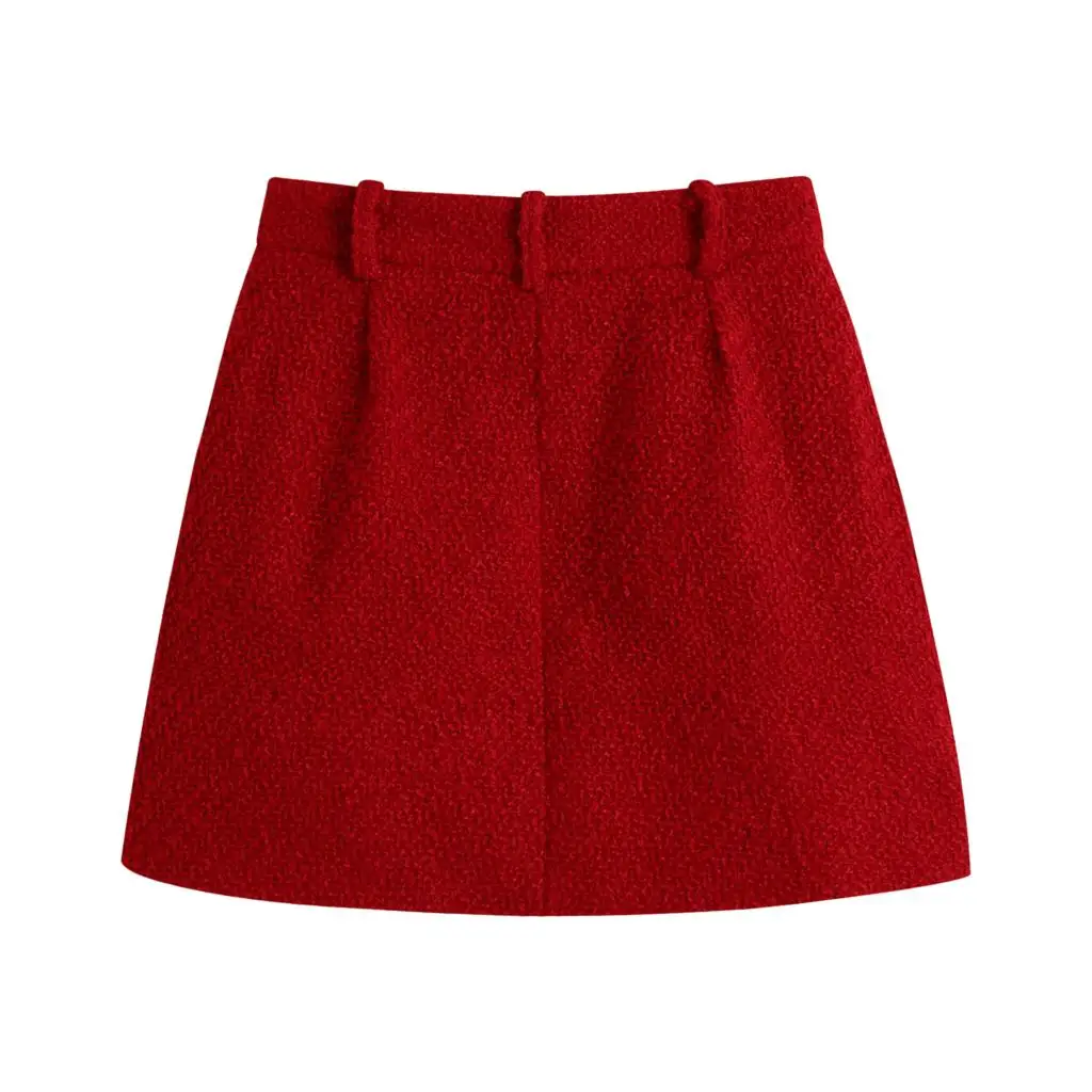 XNWMNZ Autumn Red ladies all-match casual texture double-breasted suit jacket high-waist texture skirt office professional wear