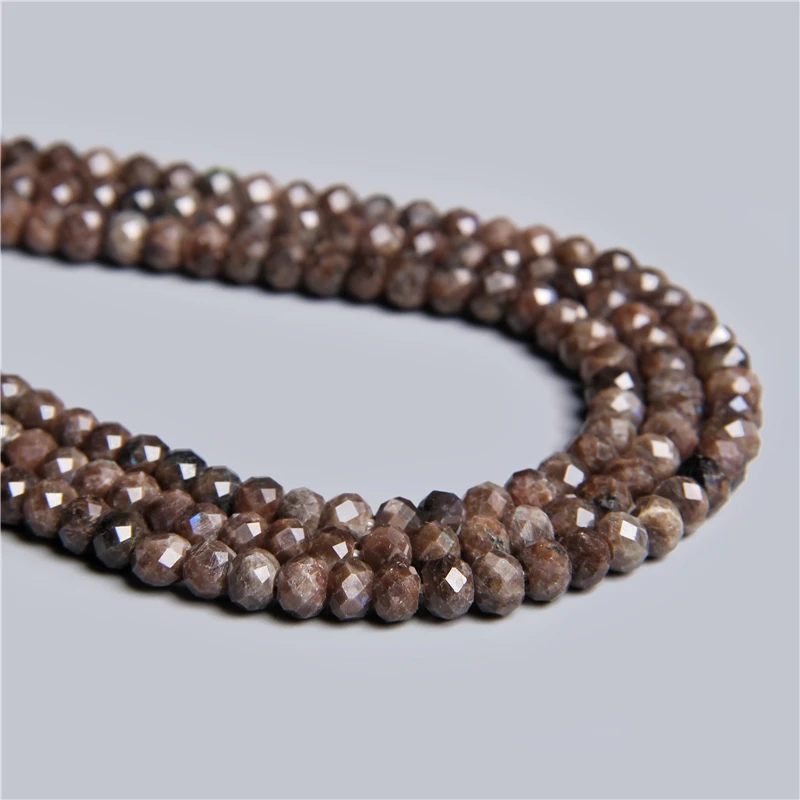 Natural Faceted Snowflake Rondelle Brown Stone Beads Jaspers Loose Spacer Labradorite Beads 4*6mm DIY Bracelet Necklace 7.5\'\'