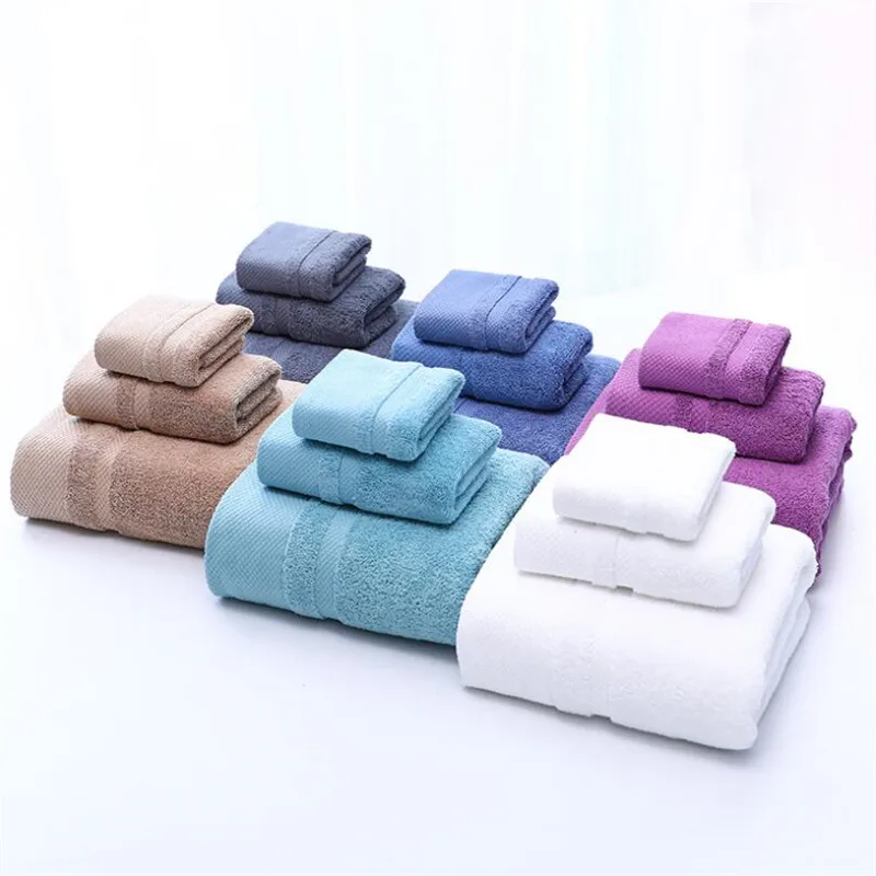 

3pcs Terry Cotton Towel Set High Quality Business Face Hand Bath Towel Sets 6 Colors Home Hotel Travel Towel Sets