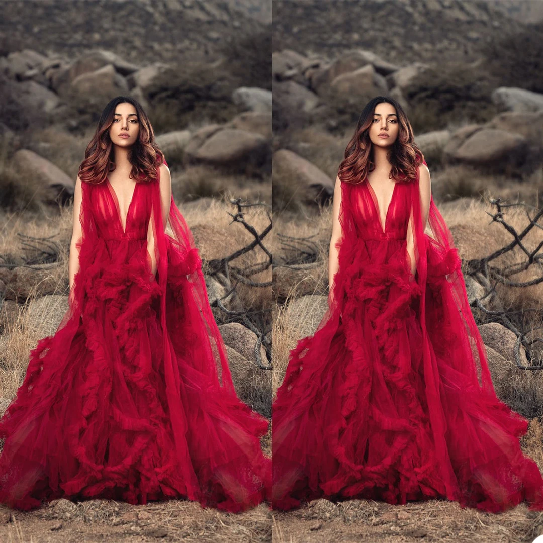 

Pregnant Women New Arrival Prom Dresses Sexy V Neck Robes for Photo Shoot or Baby Shower Custom Made Maternity Tulle Fluffy Robe