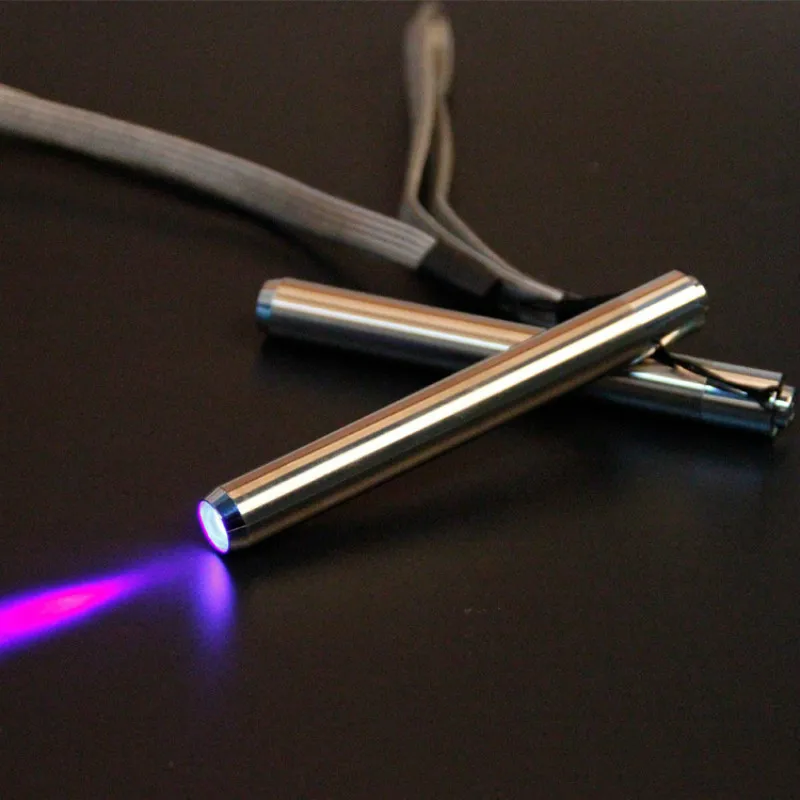 Stainless Steel Mini Pocket Lamp Led 365/395 UV Flashlight Torch Ultra Violet Light AAA Battery for Marker Checker Detection