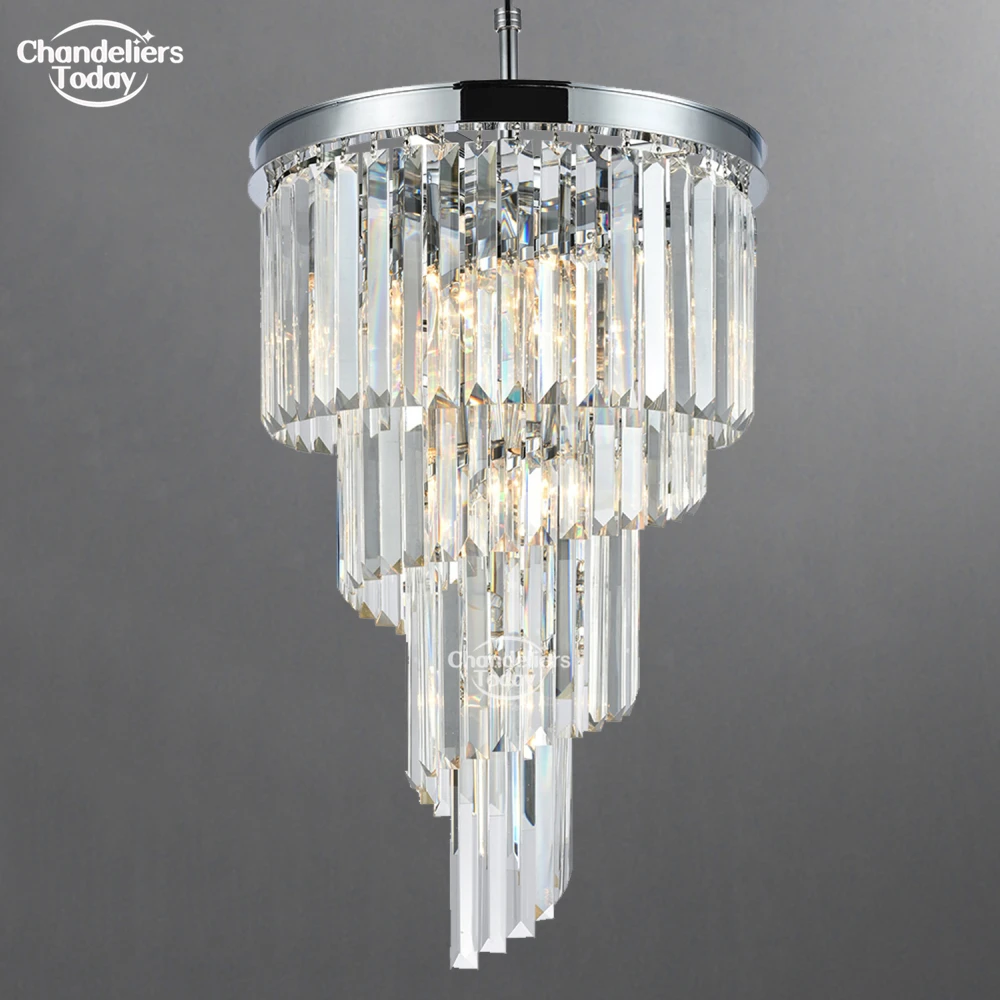 Polaris Lighting Modern Crystal Prism Spiral Chandelier Lighting Large Big Cristal Chandeliers Today Stair Case Light Fixtures