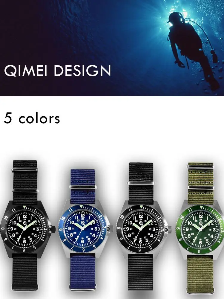 QIMEI Design US Special Forces UDT Military 300M Diver Outdoor Sports Diver Men\'s Japan Mov\'T C3 Luminious Watch SM8019B