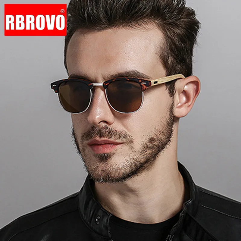 

RBROVO 2023 Driving Polarized Sunglasses Men UV400 Square Mirror Bamboo Sun Glasses Retro High Quality Lunette De Soleil Homme