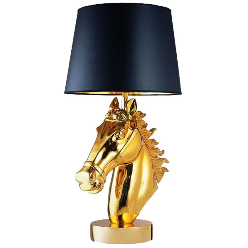 

Nordic Luxury Gold Horse Head Resin Table Lamps for Living Room Bedroom Bedside Desk Lamp Home Decor Modern LED Light Fixtures