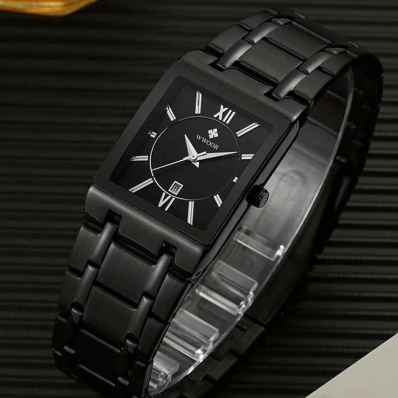 Bsuiness Men Watch With Stainless Steel WWOOR Top Brand Luxury Square Quartz Watches Mens Waterproof Date Wrist Watch Clock xfcs