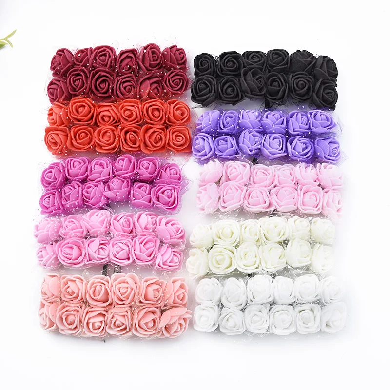 144pcs Artificial Foam Roses Flowers lace Home Wedding Decor Christmas  Bride Bouquet Wreath Gift Box garden arches party DIY