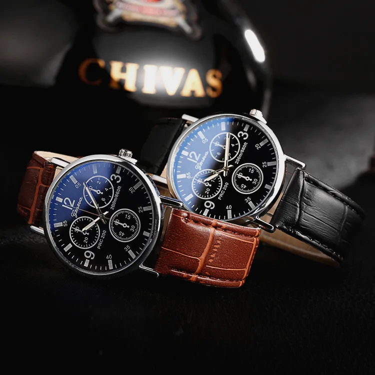 Blu-ray glass round mirror casual fashion unisex couple watch