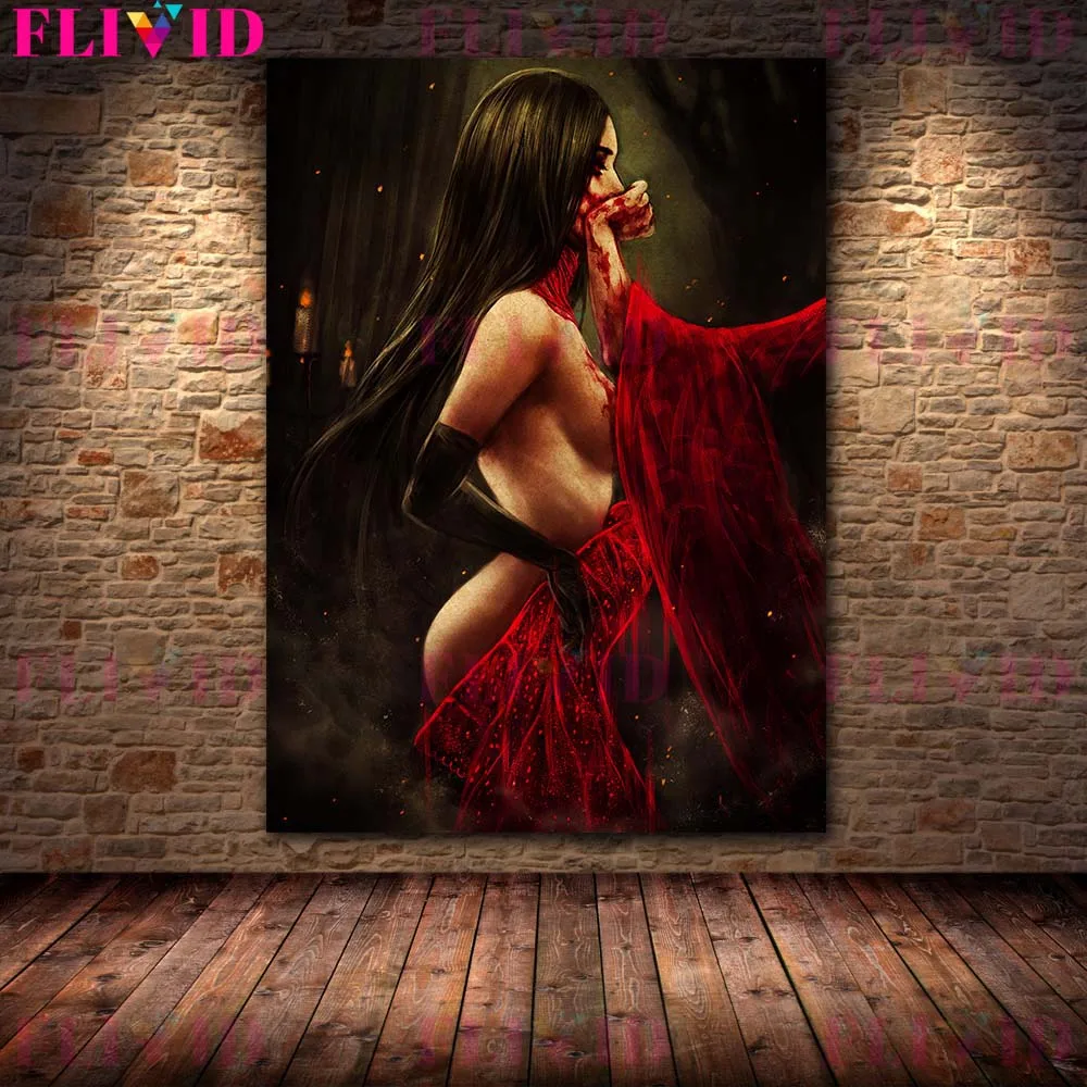 Violin Playing Witch And The Bloody Girl Of Smoking Gothic Dark Art Print Abstract Horror Witchcraft Poster Print Wall Art Decor