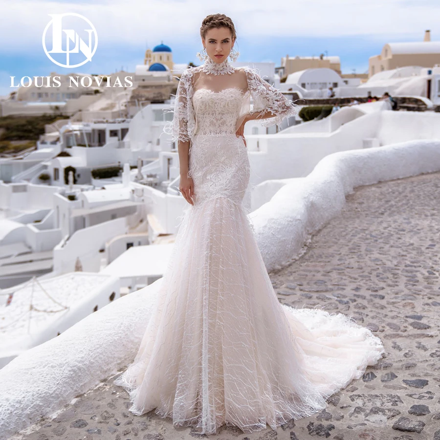 

LOUIS NOVIAS Mermaid Wedding Dresses For Women Sexy Luxurious Lace Bridal Gown Flare Sleeve With Jacket Appliques Vestidos Novia