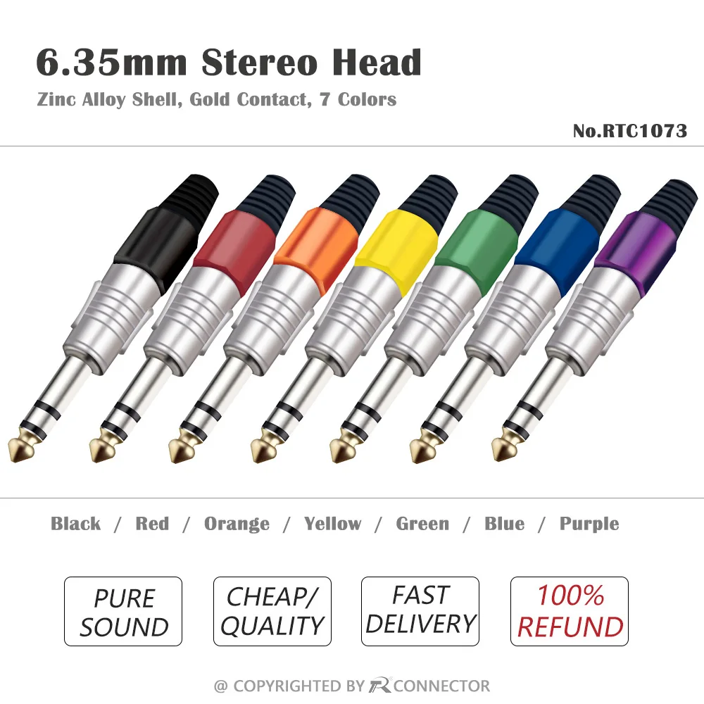 Jack 6.35mm connector stereo 6.35 amplifier microphone plug 6.35mm jack plug 6.5mm connector stereo audio plug jack