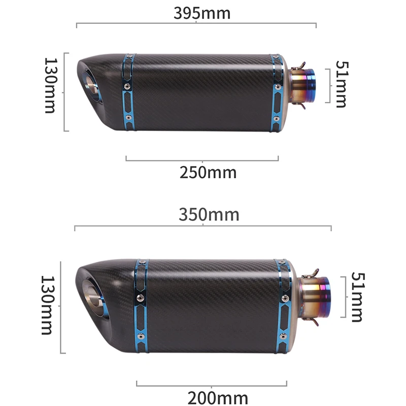 For 350mm 395mm Length Muffler Tip Pipe Modified 38-51mm Carbon Exhaust System Motorcycle Silencer Tubes Silp on Universal