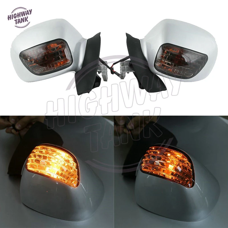 silver Motorcycle Mirror LED turn Light Motor Rear view Mirrors Amber Signal case for Honda Goldwing GL 1800 2001 2002 2003-2011