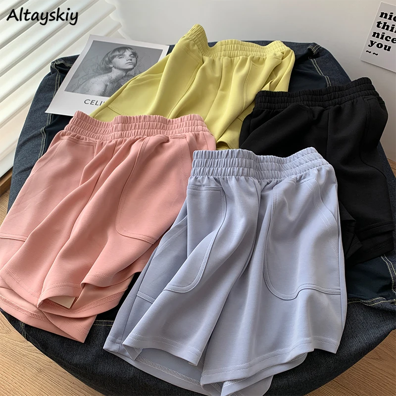 

Women Shorts Pocket Running Empire Elasticity Slender Hot Trousers Woman Wide Leg High Street Casual Jogger Streetwear Sweet Ins