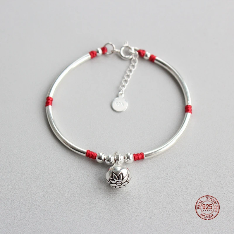 

LKO Seedling Silver Persimmon bell lucky red rope hand made bracelet for man and women bracelet national style free shipping