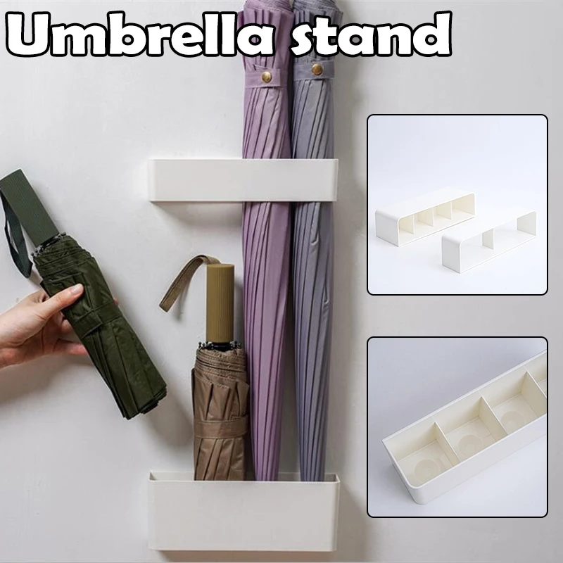 

Wall-mounted Umbrella Stand Punch-free Umbrella Holder Shelf Standing Storage With Water Collector Hook & Loop Mount Paragüero