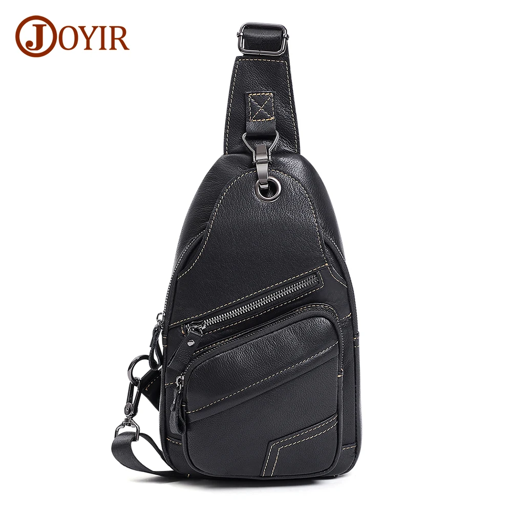 JOYIR Genuine Leather Men's Shoulder Bag Chest Bag Vintage Casual Sling Bags for Men  Male Chest Pack with with Earphone Hole