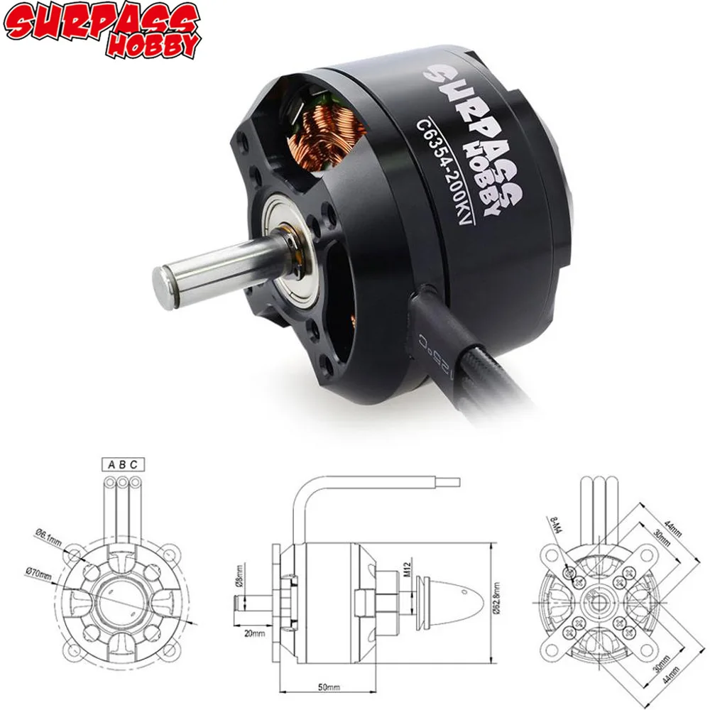 

SURPASS HOBBY C6354 6354 250KV 200KV Brushless Motor for Airpalne Aircraft Multicopters RC Plane Helicopter