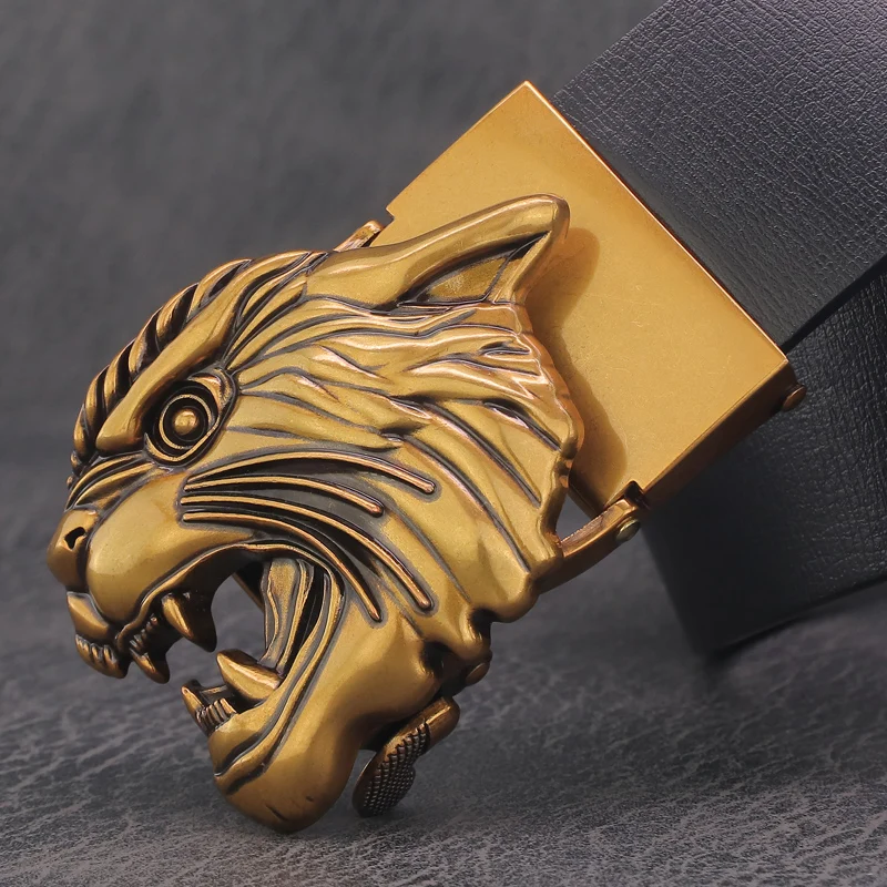 High Quality designer lion Automatic Buckle brand luxury fancy belts men genuine leather white young boys ceinture homme