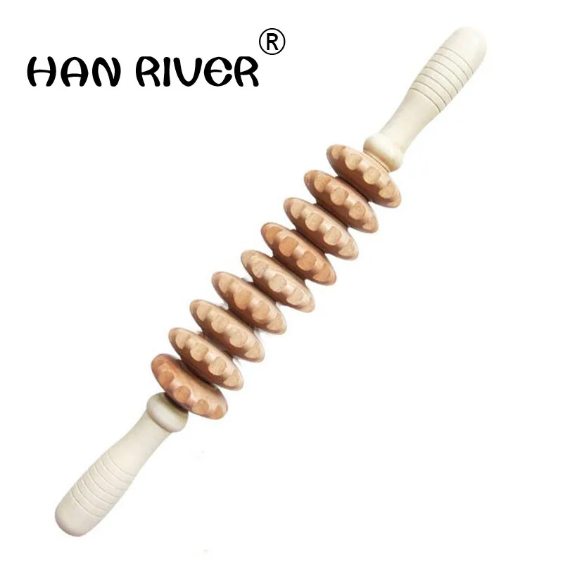 Wooden massager yoga meridian rod body massage stick wheel pounded his waist back massage neck leg