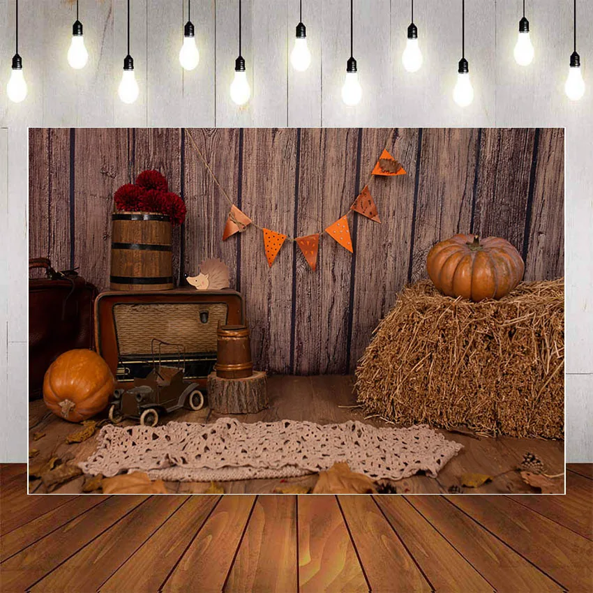 Mehofond Fall Photography Background Wooden Floor Autumn Pumpkin Barn Maple Baby Shower Kid Birthday Party Backdrop Photo Studio