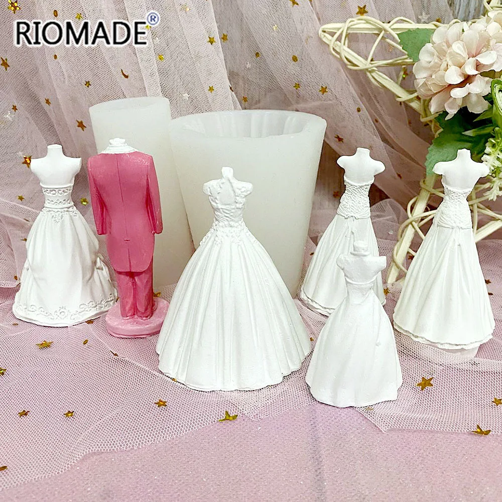 Wedding Dress Silicone Candle Mold DIY Handmade Making Crafts Candle Aromatherapy Clay Gypsum Epoxy Resin Mould Marry Decoration