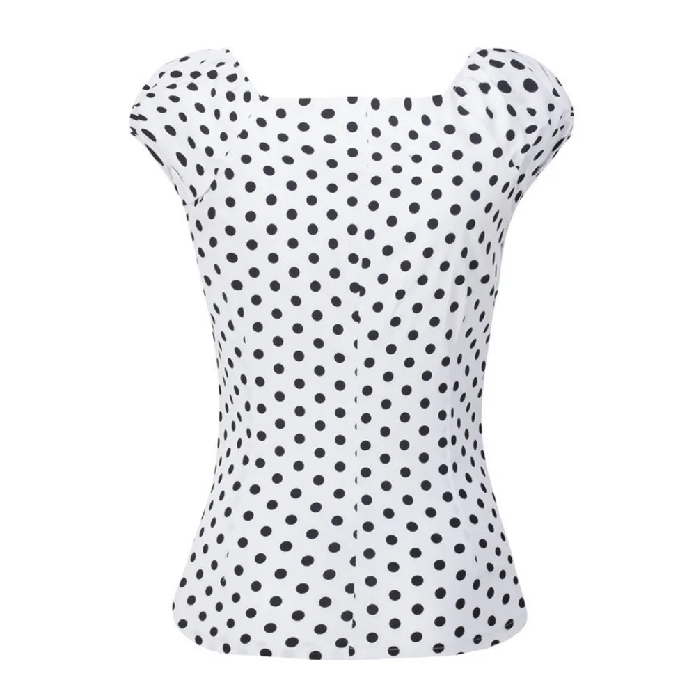 2024 Womens Vintage Blouses Polka Dot Print Pleated Short Sleeve Shirt Casual Female Sweet Summer Crop Top Blusa Feminina
